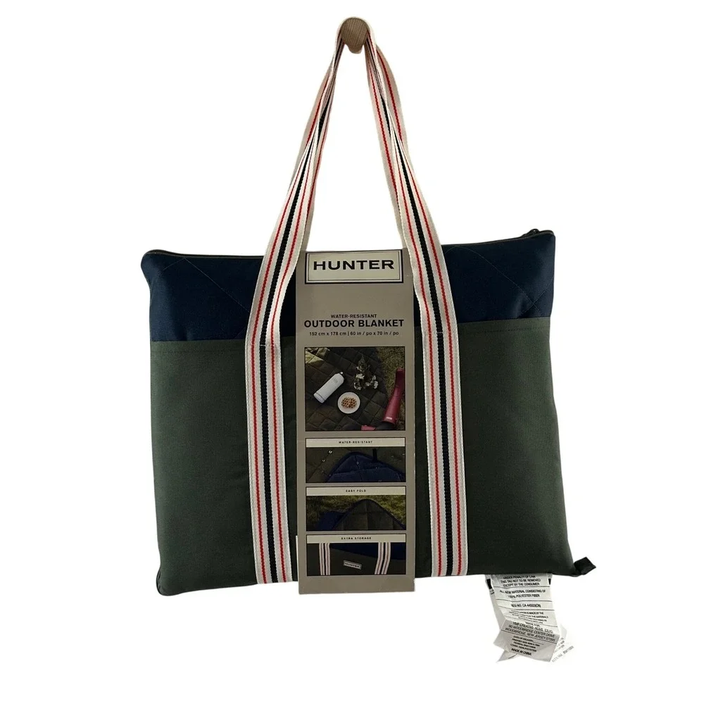 Hunter Outdoor Blanket Water-Resistant Picnic Mat Olive Navy Tote 60x70 NEW
